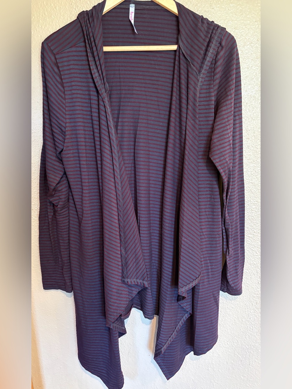 Azules Striped Long Open-Front Waterfall Hooded Rayon Knit Cardigan Size XL